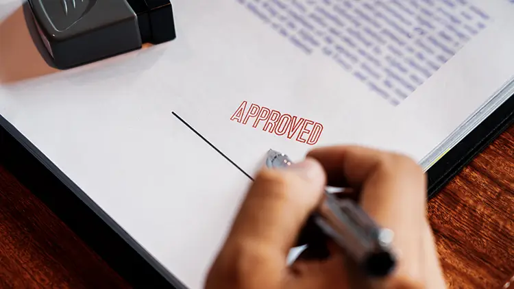 Approval stamp on a document
